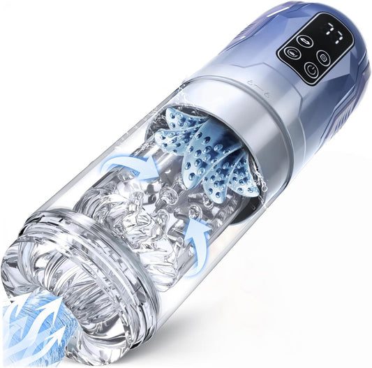 Automatic Masturbator Penis Pump Stroker with 7 Sucking Vibrating Thrusting Rotating Licking