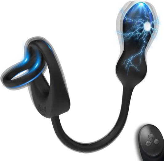 E-stim Anal Vibrator Cock Ring Prostate Massager with 10 Vibration & 3 Shock Modes