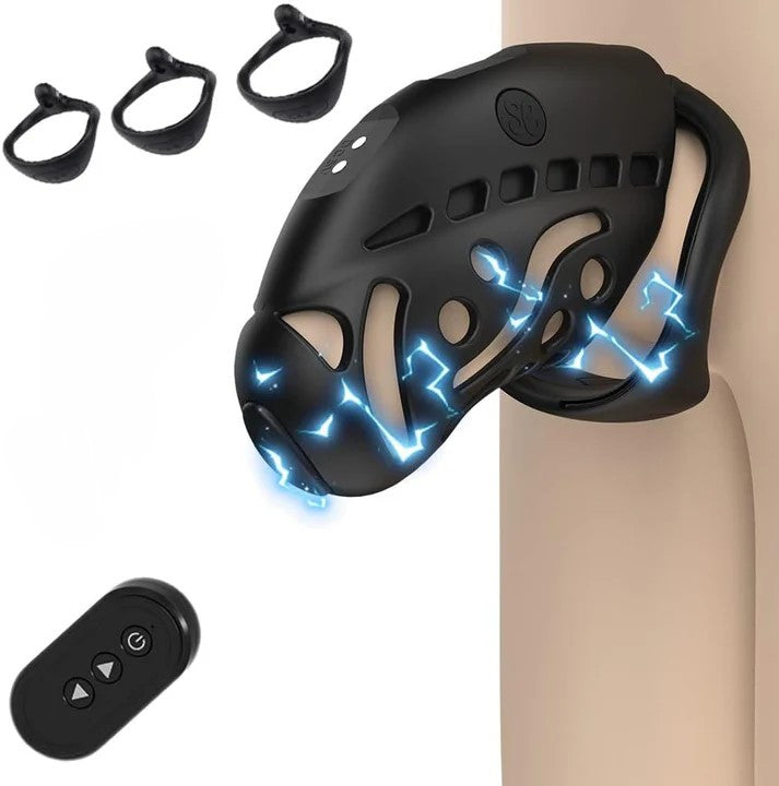 2 IN 1 Electric Shock Chastity Cage Device with 9 Frequency