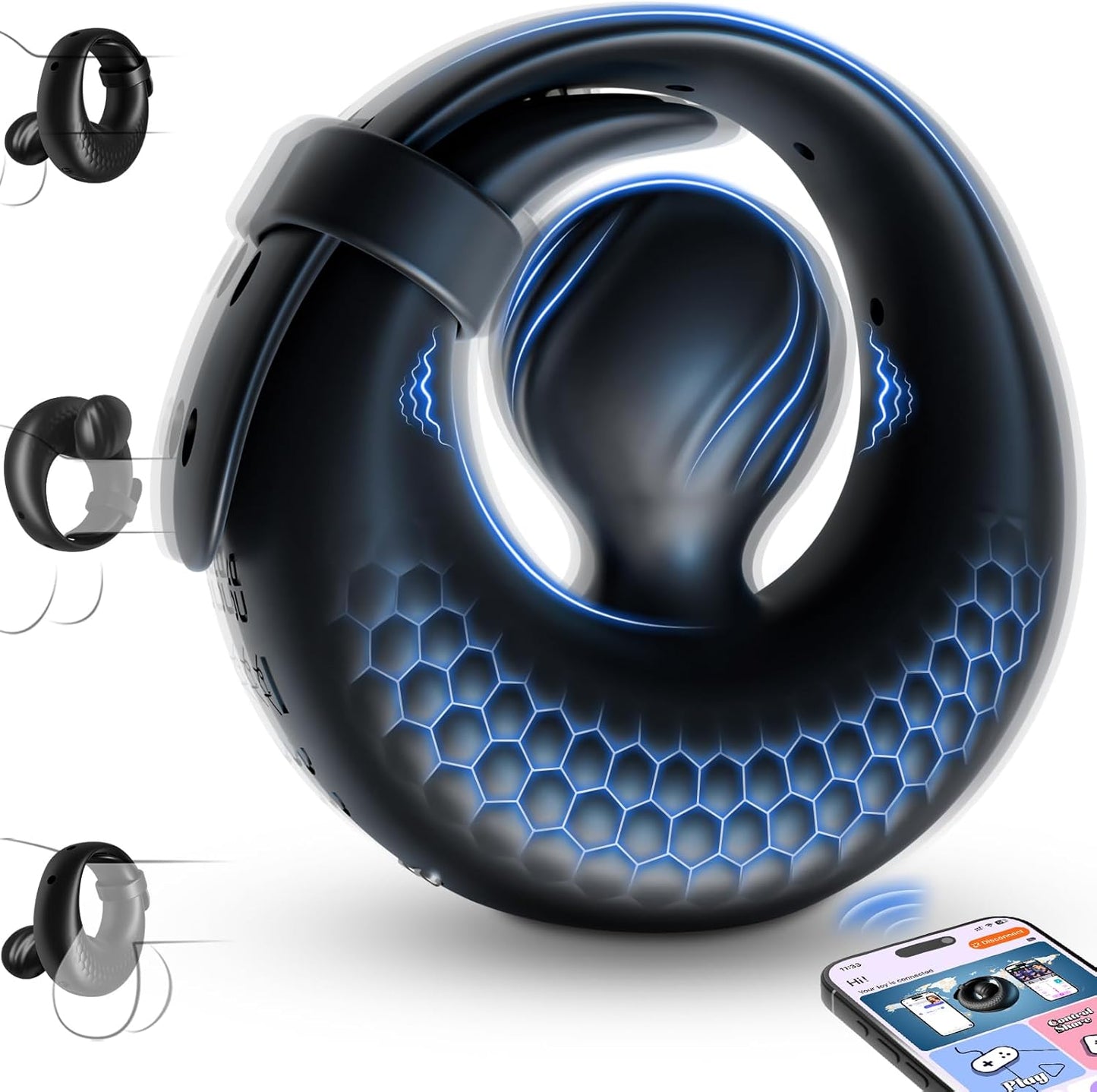 Adjustable Penis Trainer Vibrator Cock Ring Stimulator with 10 Vibration Modes