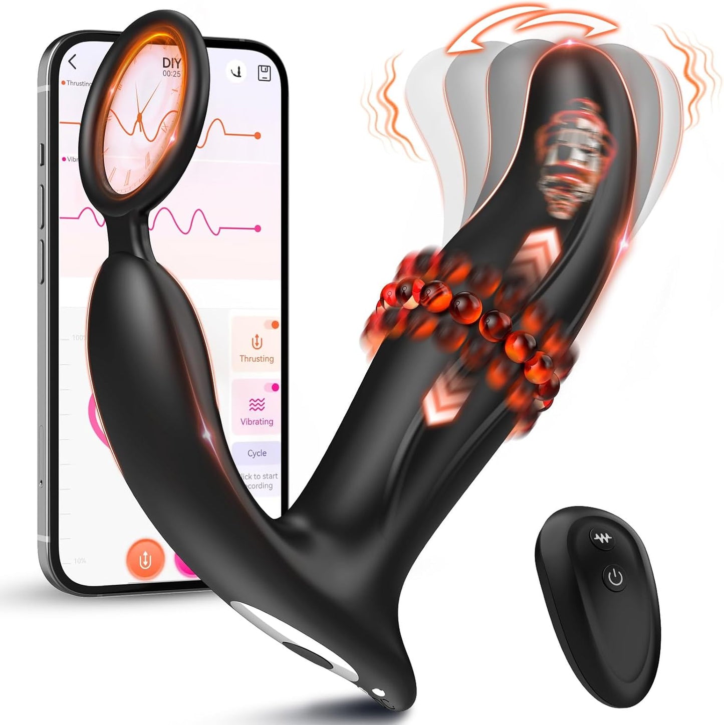 5 IN 1 Anal Vibrator Prostate Massager Butt Plug with 10 Wiggling Thrust Vibrating Modes