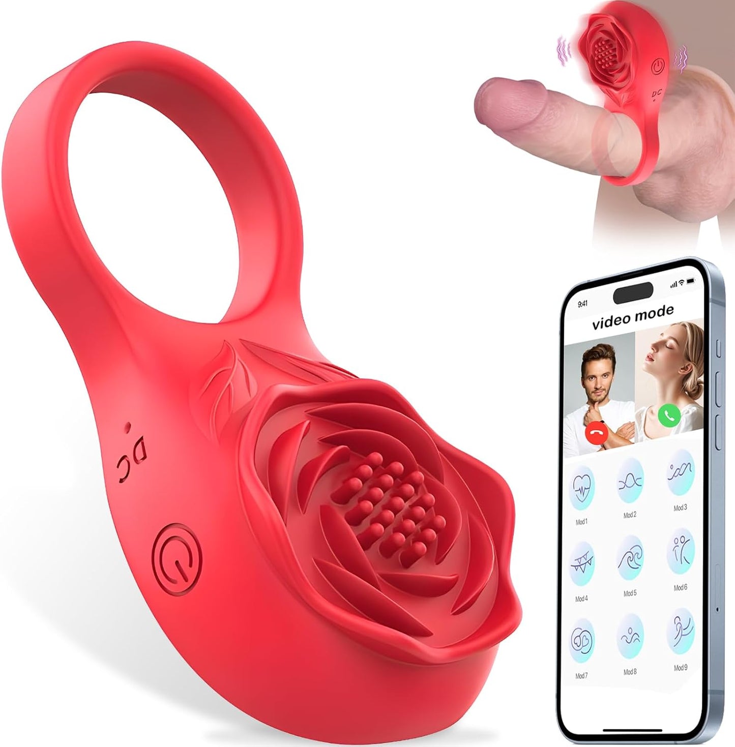 Rose Vibrator Clitoris Stimulator Penis Ring Testicle Massager with 9 Vibration Modes