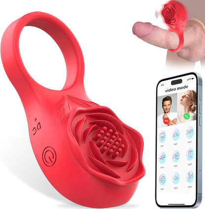Rose Vibrator Clitoris Stimulator Penis Ring Testicle Massager with 9 Vibration Modes