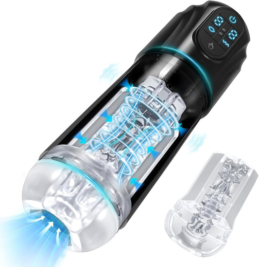 2 IN 1 Automatic Masturbator Blowjob Stroker Penis Pumps with 10 Vibrating & Suction