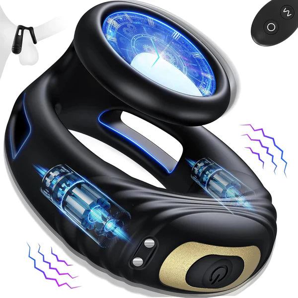 Dual Cock Rings Penis Trainer Stimulator Masturbator with 10 Vibration Modes