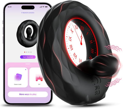 APP Pleasure Cock Ring Penis Vibrator Testicle Stimulator with 9 Vibration Modes
