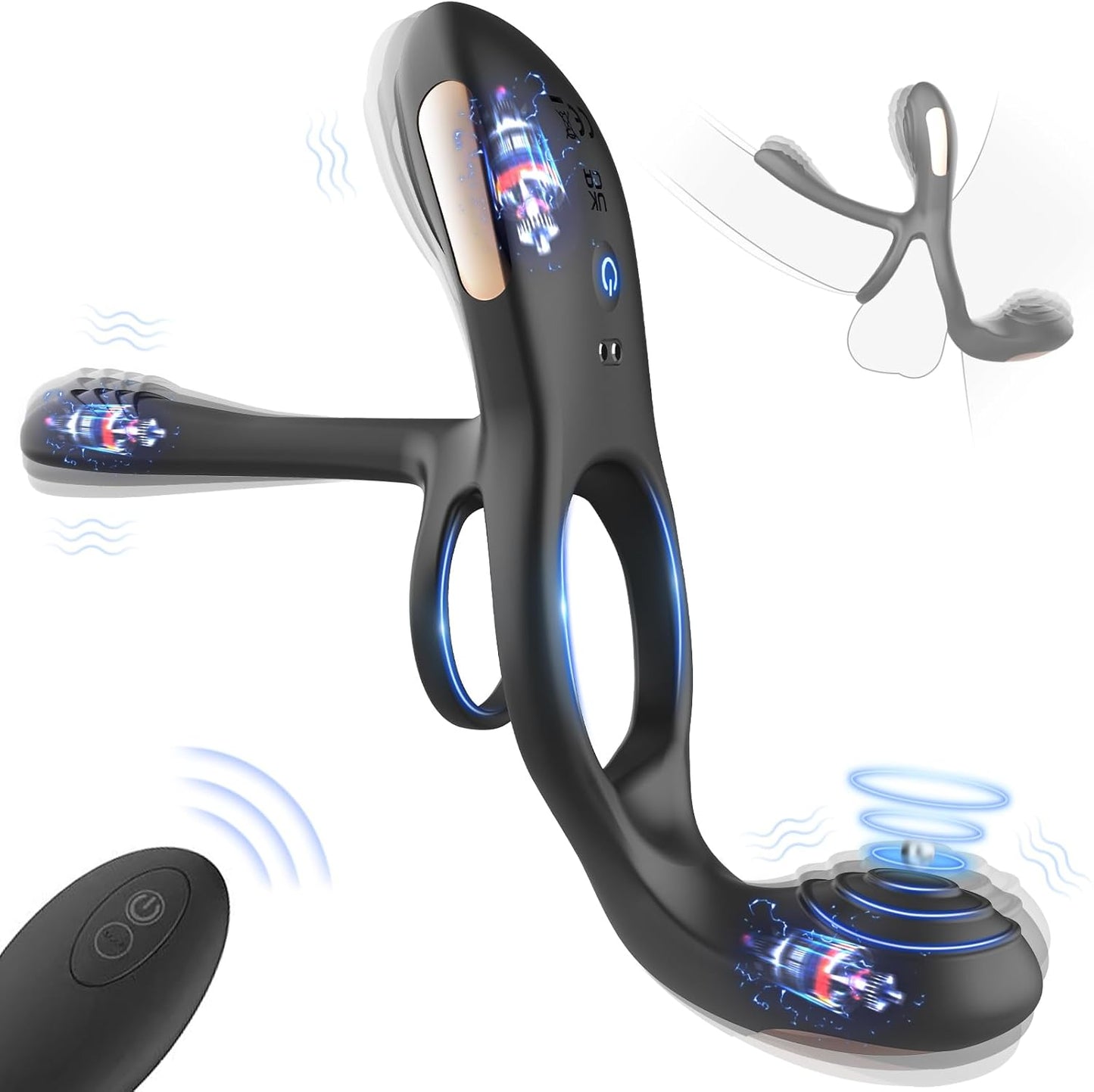 3 IN 1 Penis Ring Anal Vibrator Prostate Massager with 10 Vibration Modes
