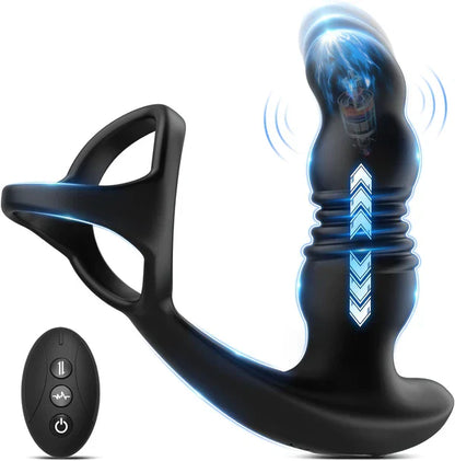 3 IN 1 Anal Toys Cock Ring Vibrators Prostate Massager with 7 Vibration & 3 Thrusting Modes