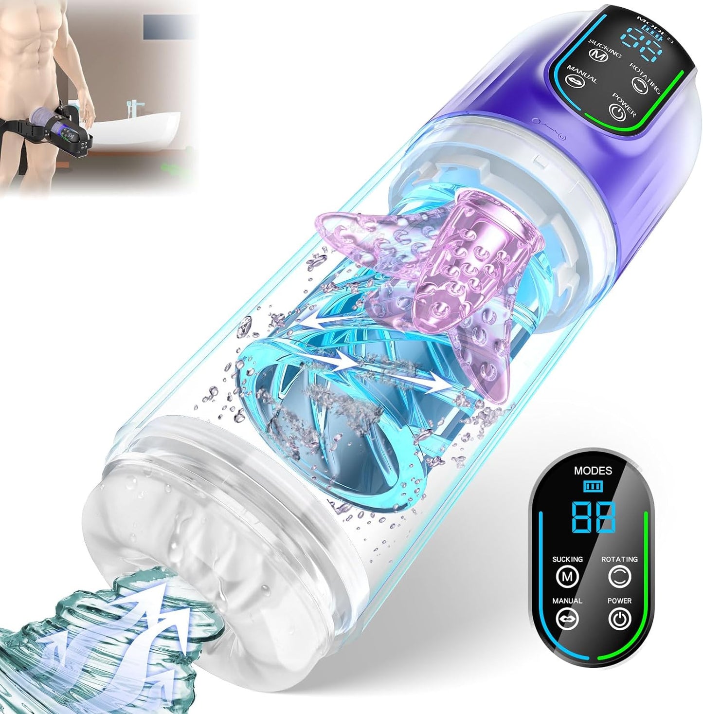 LED Display Automatic Male Masturbator with 7 Rotating & 7 Sucking & Licking Modes