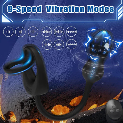 E-stim Anal Vibrator Cock Ring Prostate Massager with 10 Vibration & 3 Shock Modes
