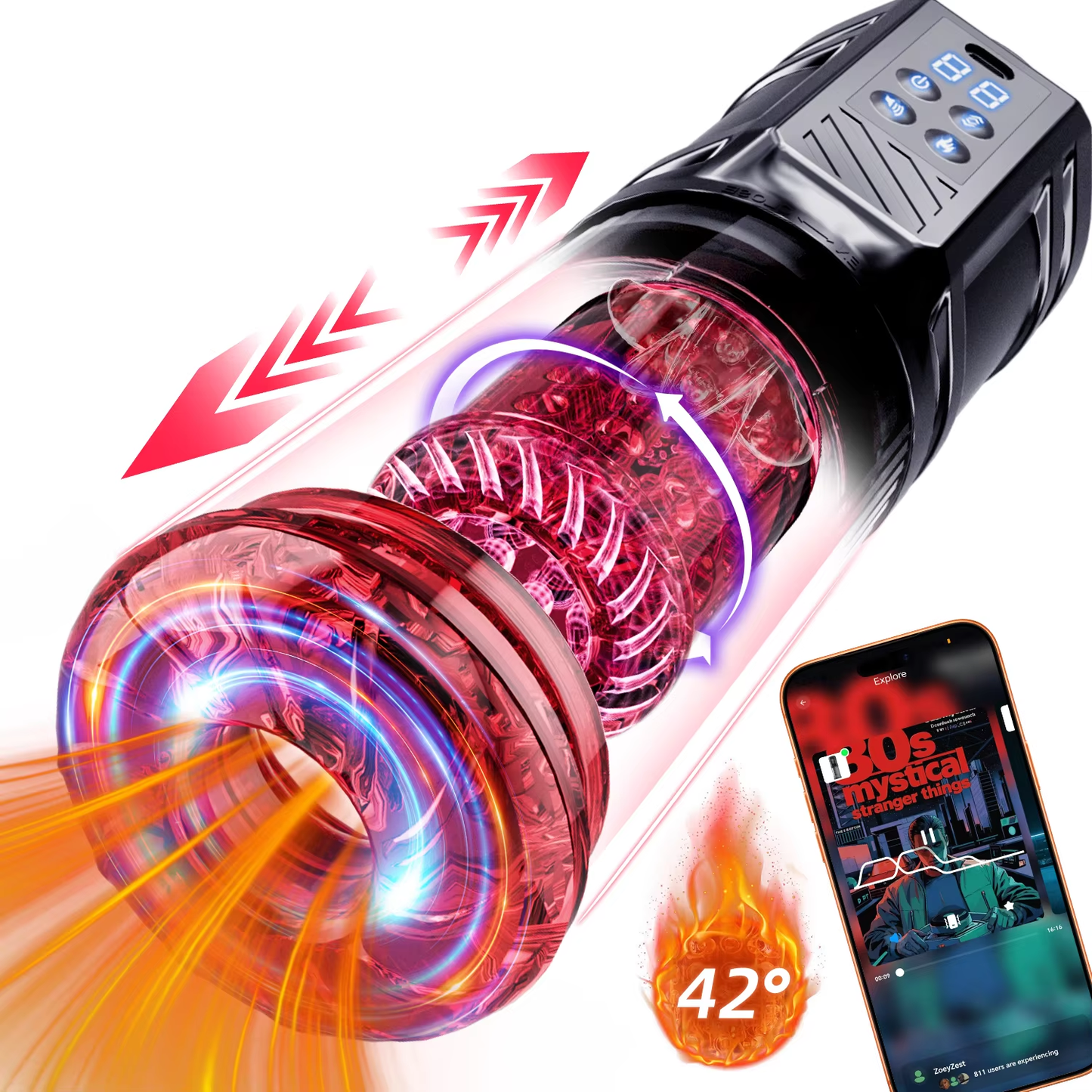 AI Automatic Masturbator Blowjob Stroker with 12 Thrusting + 360° Rotating Modes