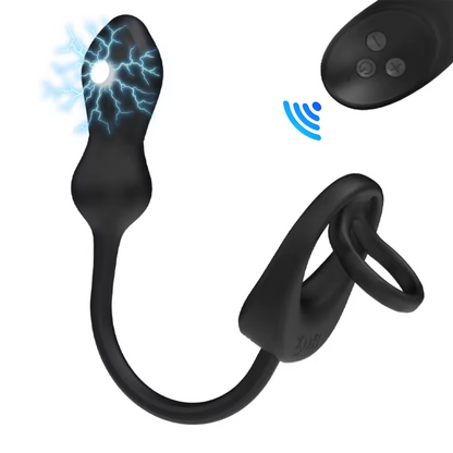 E-stim Anal Vibrator Cock Ring Prostate Massager with 10 Vibration & 3 Shock Modes