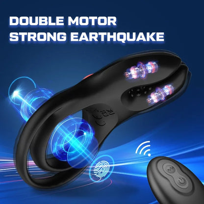 Double Cock Ring Penis Trainer Vibrator Stimulator with 10 Vibration Modes