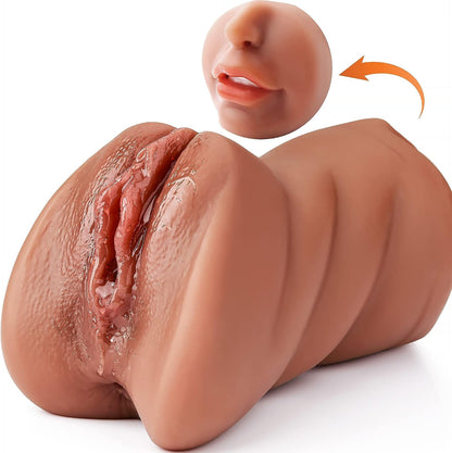 3 in 1 Lifelike Brown Pocket Pussy Masturbators with Vagina & Tight Anus