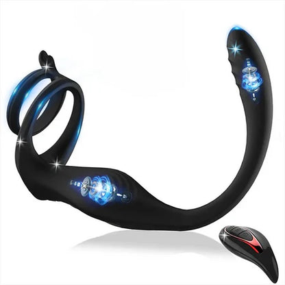 Anal Vibrator Penis Ring Prostate Massager Butt Plug with 9 Vibrating & Thrusting Modes
