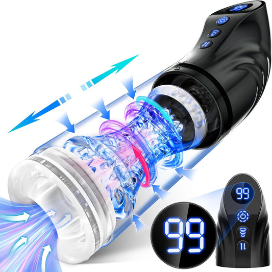 LCD Display Automatic Masturbator Penis Pump with 9 Thrusting & Rotating & Suction