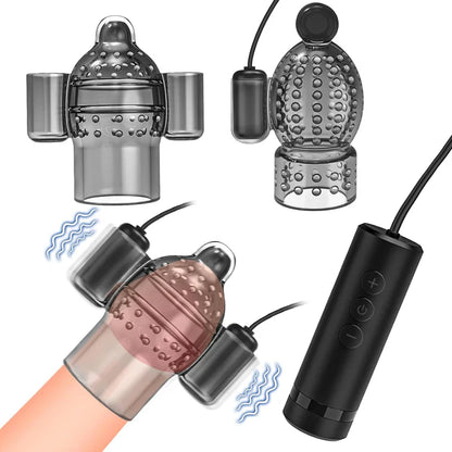 Electric Penis Trainer Vibrator Set Glans Stimulator with 7 Vibration Modes
