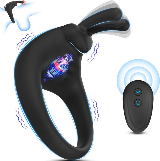 Anneau pénien en forme de lapin, télécommande avec 10 vibrations 