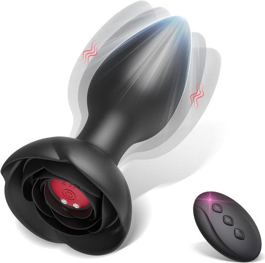 Rose Vibrating Butt Plug Anal Toys with 10 Strong Vibration Modes