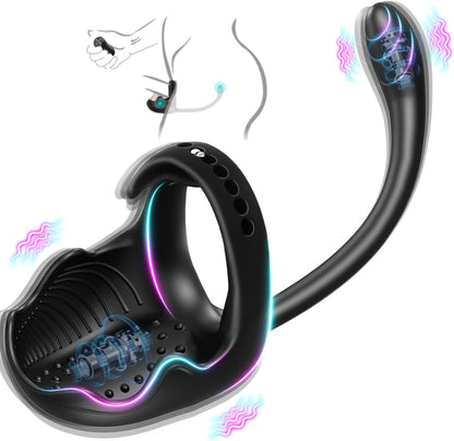 3 IN 1 Penis Ring Ball Stimulator Prostate Massager with 10 Intense Vibration Modes