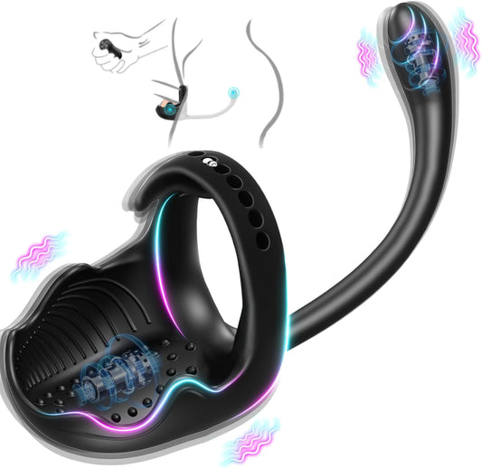 3 IN 1 Penis Ring Ball Stimulator Prostate Massager with 10 Intense Vibration Modes
