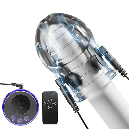 E-stim Glans Sleeve Penis Trainer Set Masturbator with 8 Electric Shock Modes