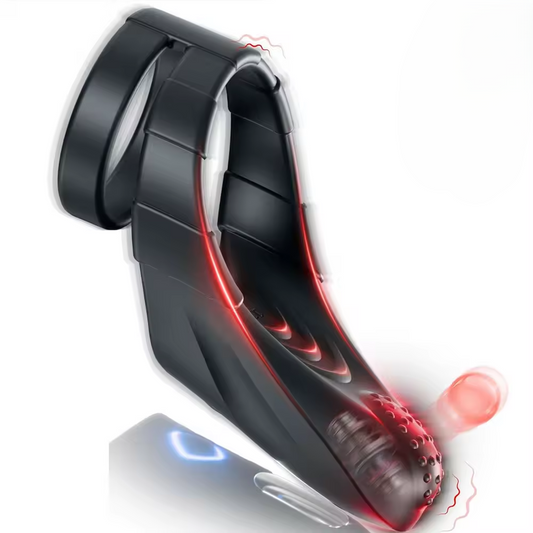Dual Cock Rings Penis Trainer Vibrator Stimulator Masturbator with 10 Vibration Settings