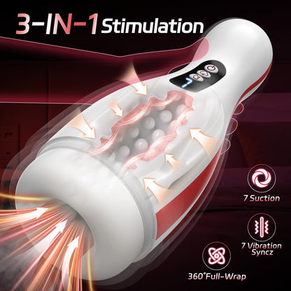Automatic Masturbator Penis Pumpe Stroker with 3 Sucking & 7 Thrusting & Rotating & Vibrating