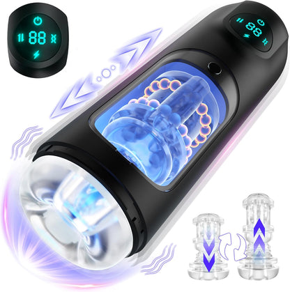 LCD Display Electric Masturbator Stroker Blowjob with 8 Vibration and Thrust Modes