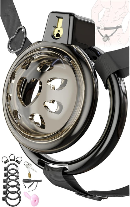 Anti-Slip Belt Flat Chastity Cock Cage Devices Penis Trainer with 6 Sizes Rings