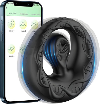 APP Pleasure Cock Ring Penis Vibrator Testicle Stimulator with 9 Vibration Modes