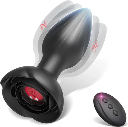Rose Anal Vibrator Butt Plug Prostate Massager with 10 Strong Vibration Modes