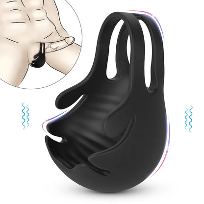 Scrotum Pouch Cock Ring Ball Stretcher Penis Trainer Enhancer Vibrator Delay Ejaculator