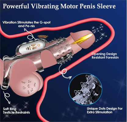 Transparent Penis Sleeve Vibrator Cock Ring Enlargement with 10 Vibration Modes