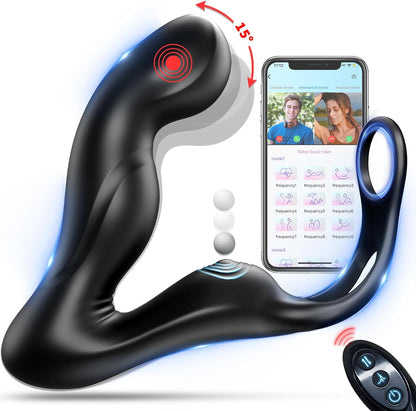 3 in 1 Prostate Massager Penis Ring with 9 Wiggling & Vibrating & Tapping Modes
