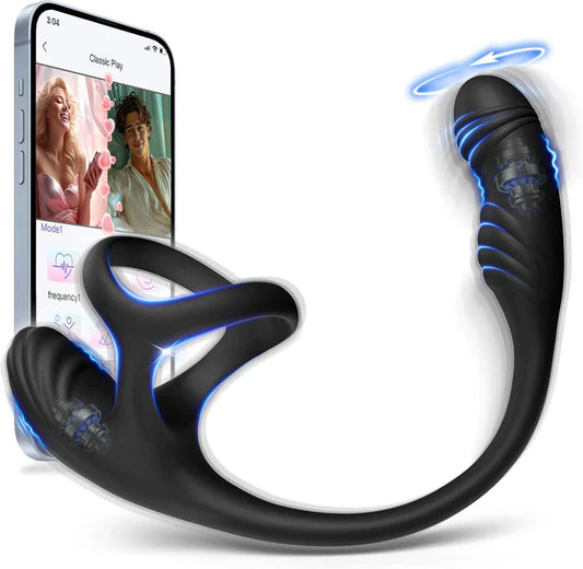 3 IN 1 Prostata Massager Penis Ring Anal Vibrator mit 10 Vibration & Rotation Modes
