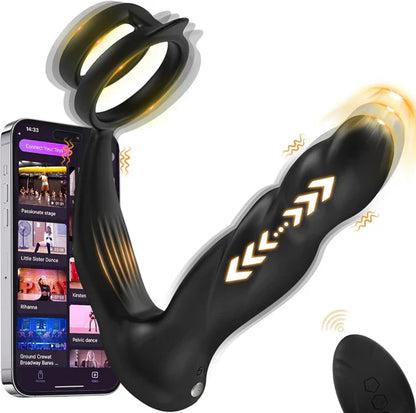 5 IN 1 Prostate Massager Anal Vibrator Penis Ring with 10 Vibrating & Thrusting Modes