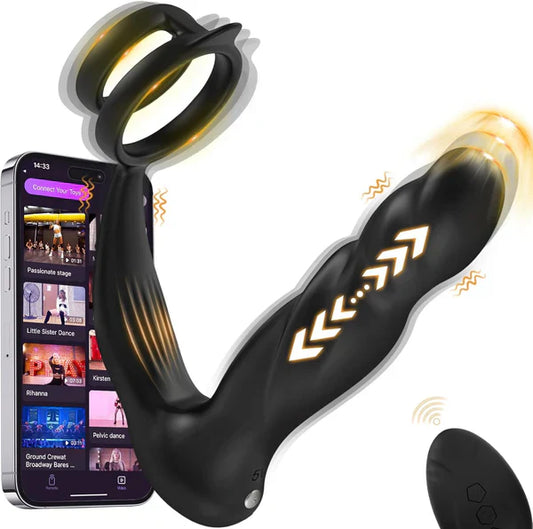 5 IN 1 Prostate Massager Anal Vibrator Penis Ring with 10 Vibrating & Thrusting Modes