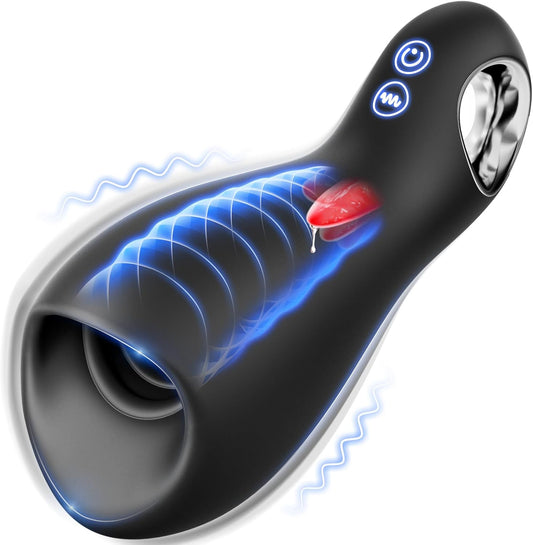 360° Wrapped 10 Vibrating & 5 Tongue Licking Male Masturbator Penis Vibrator