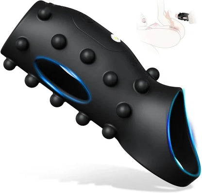 360° Soft Beads Rubbing Penis Trainer Cock Ring Stimulator with 10 Vibration Modes