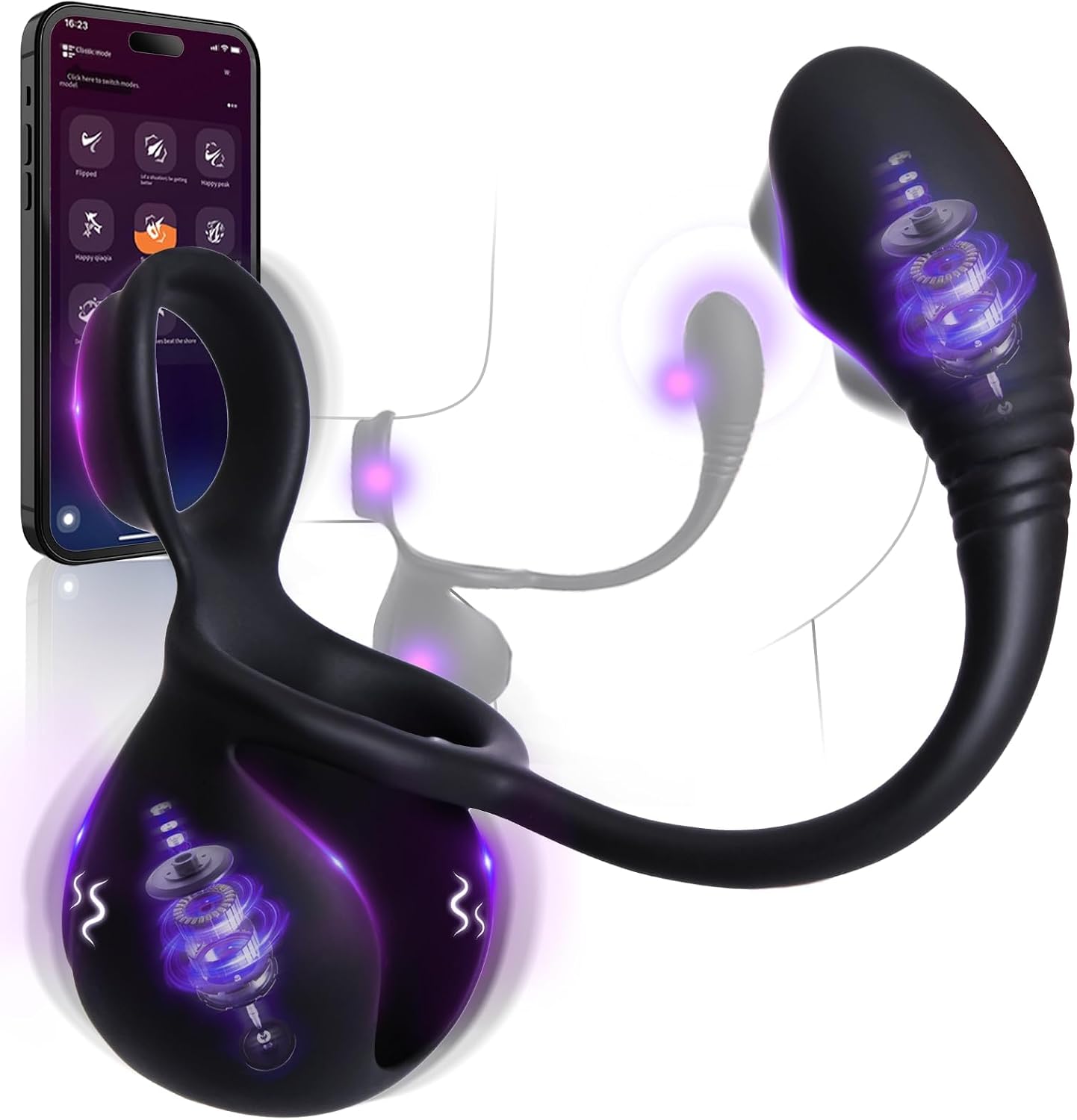 Portable Rolling Penis Trainer Stimulator Cock Ring with 9 Vibration & Rolling Modes