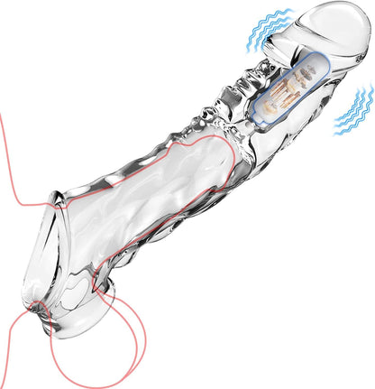 3.6 inch Clear Penis Sleeve Cock Vibrator with 10 Vibrating Modes