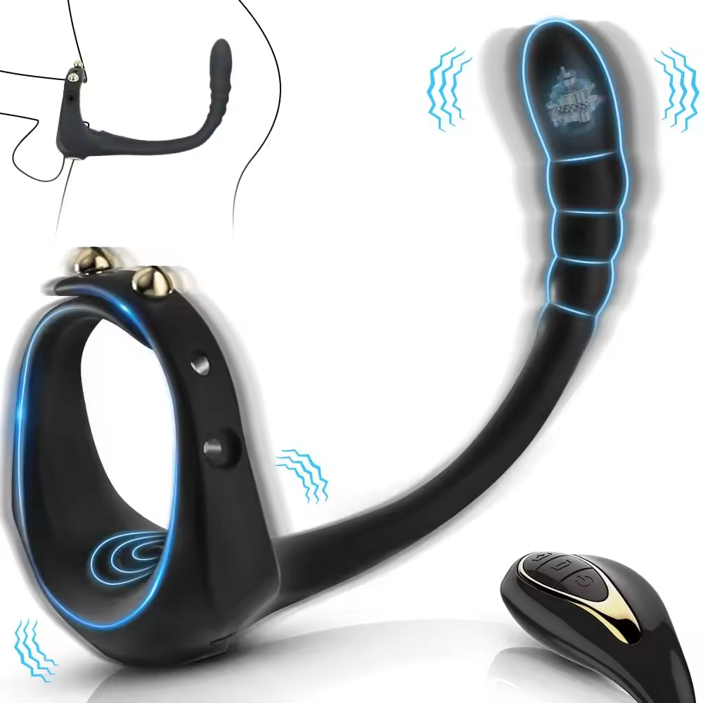 3 IN 1 Adjustable Penis Ring Anal Vibrator Prostate Massager with 10 Vibration Modes