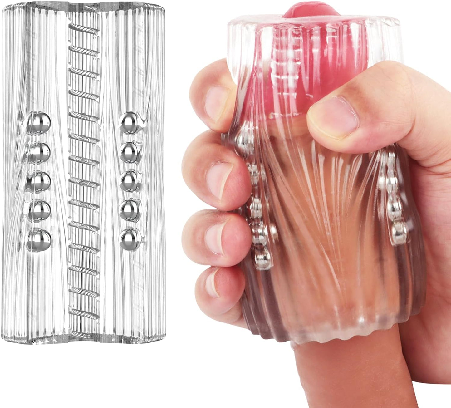 15 Pleasure Beads Portable Transparent Pocket Pussy Sleeve Stroker Masturbators