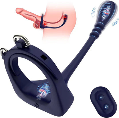 3 IN 1 Prostate Massager Anal Beads Butt Plug PenisRing with 10 Intense Vibrations