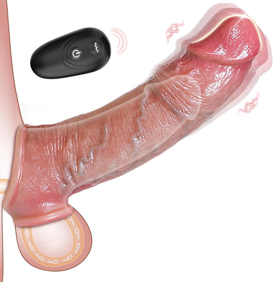 Remote Control Realistic Penis Sleeve Extender with 10 Vibration Modes