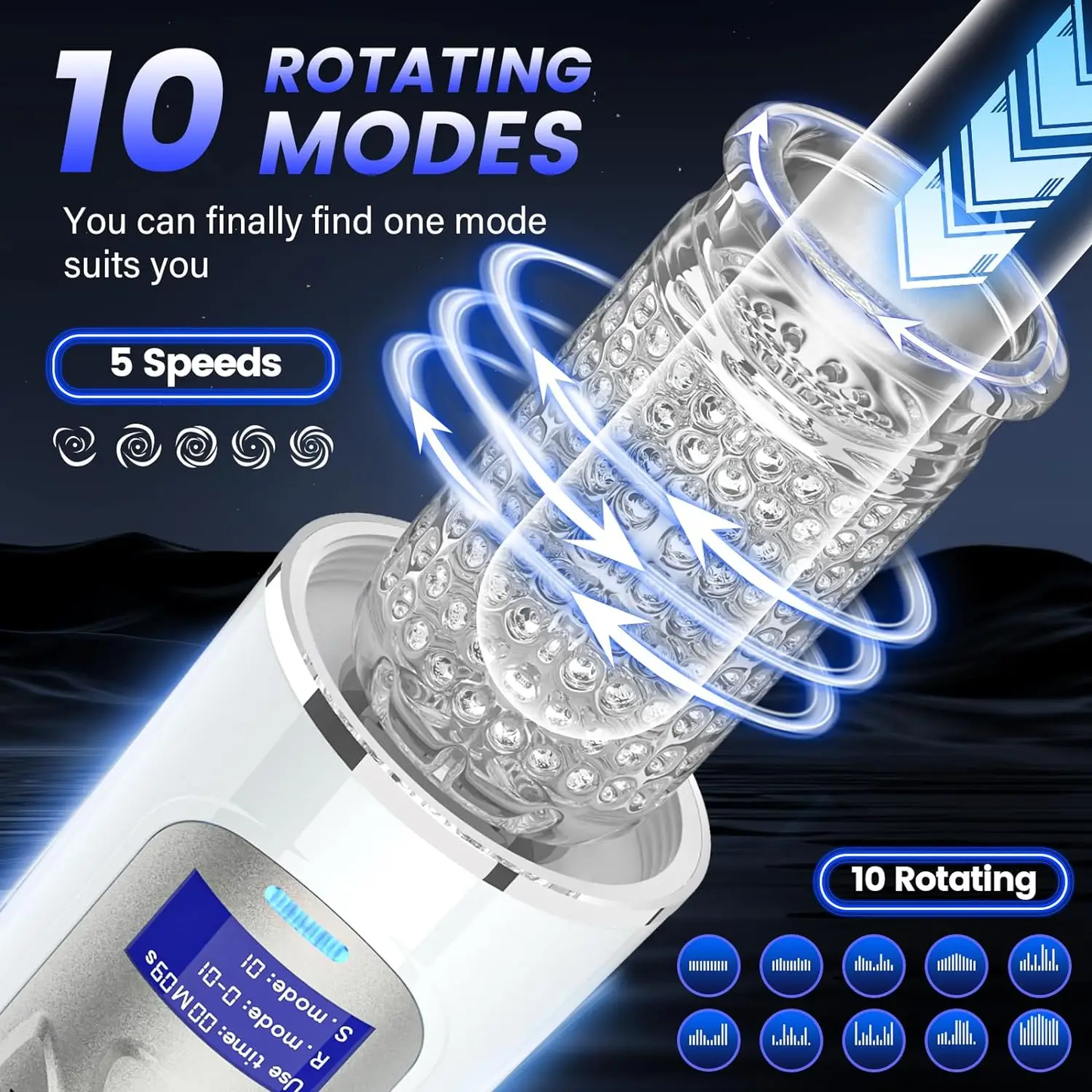 LCD Display Automatic Masturbator Penis Pump with 5 Speed & 10 Rotation & 6 Voice Modes