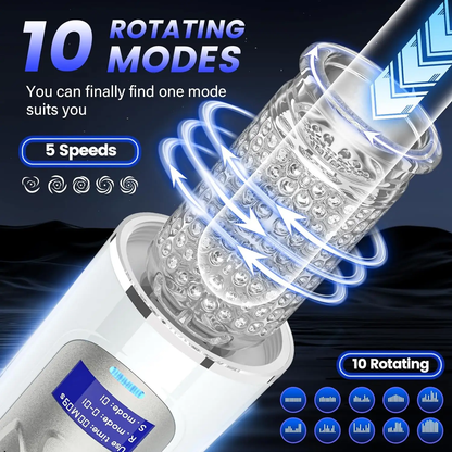 LCD Display Automatic Masturbator Penis Pump with 5 Speed & 10 Rotation & 6 Voice Modes