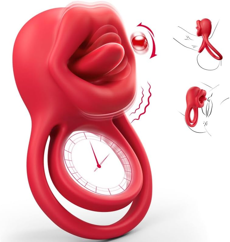 3 in 1 Penis Ring Vibrator Clitoral Stimulator with 7 Tongue Licking Modes