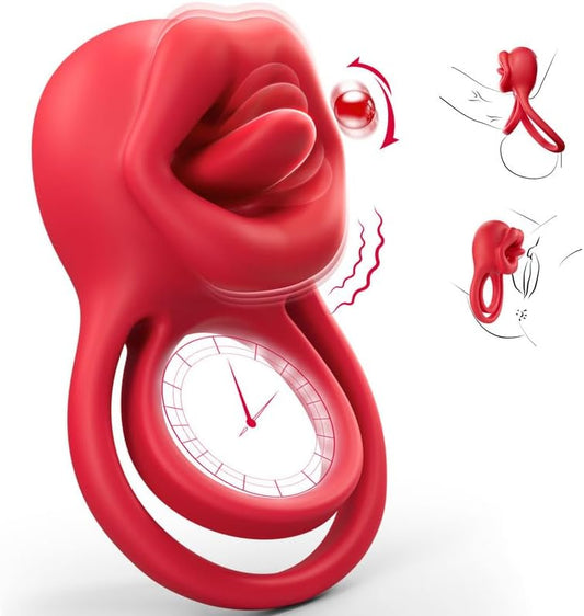 3 in 1 Penis Ring Vibrator Clitoral Stimulator with 7 Tongue Licking Modes